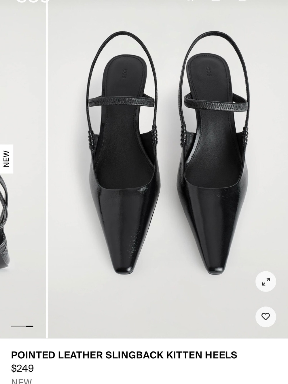 COS Black Pointed Leather Slingback Kitten Heels